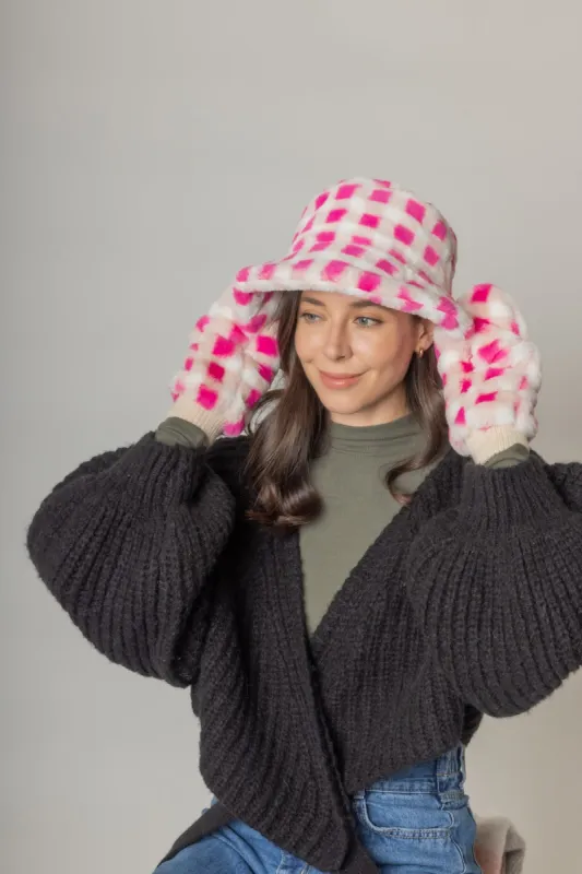 Checkered Faux Fur Mittens sold by Charming Charlie