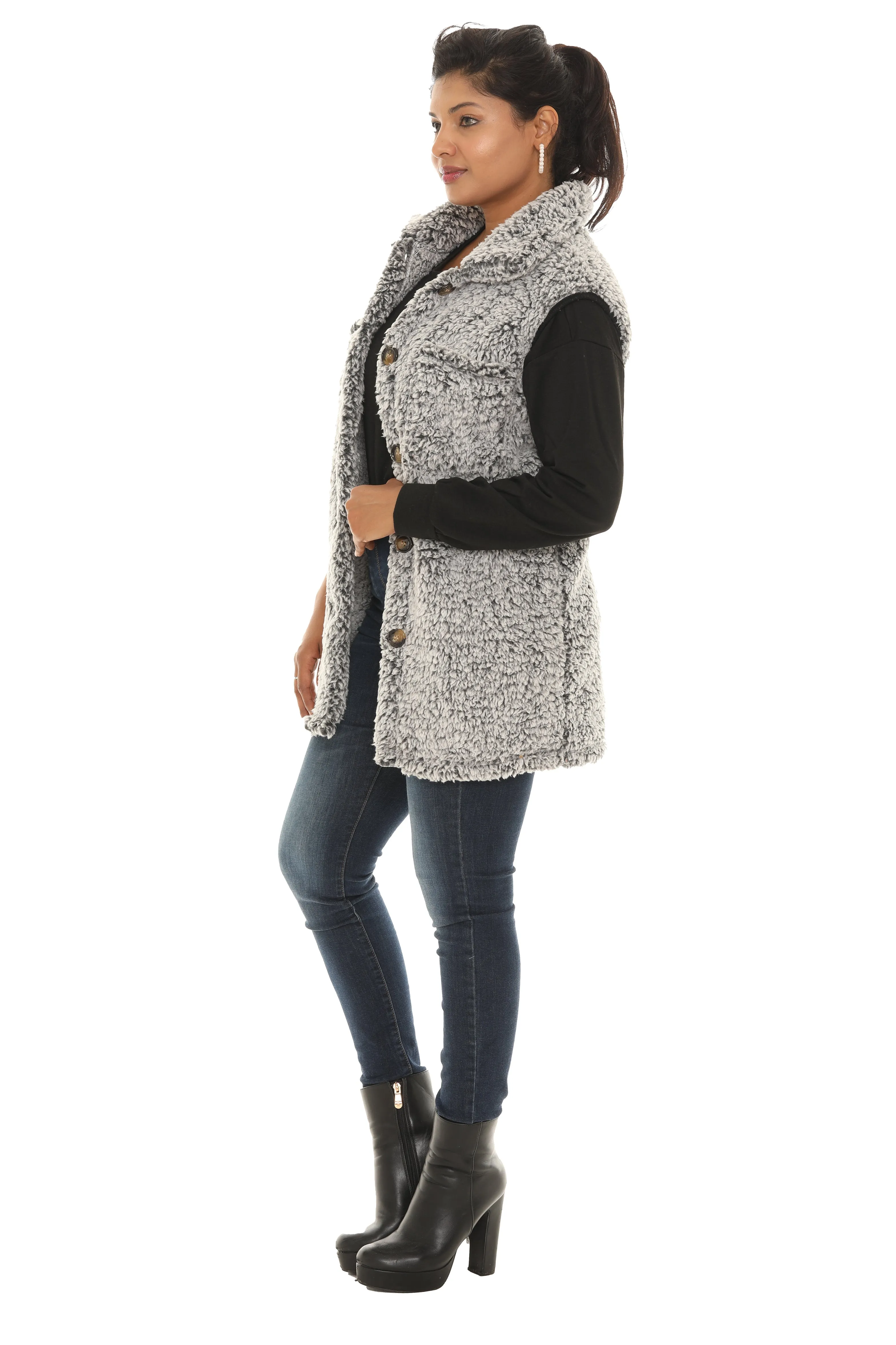 Button Front Faux Fur Vest sold by Charming Charlie product image thumbnail 4