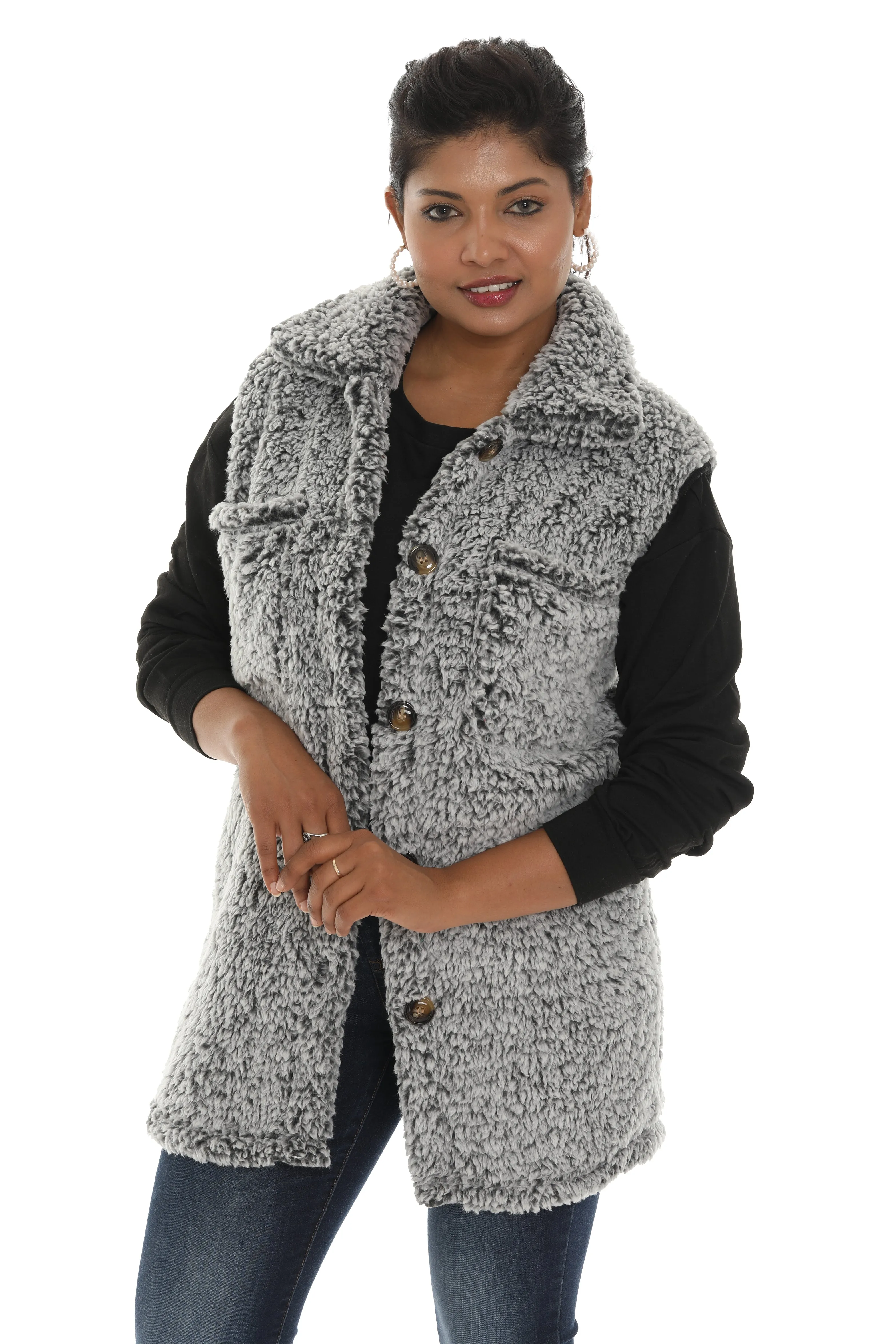 Button Front Faux Fur Vest sold by Charming Charlie