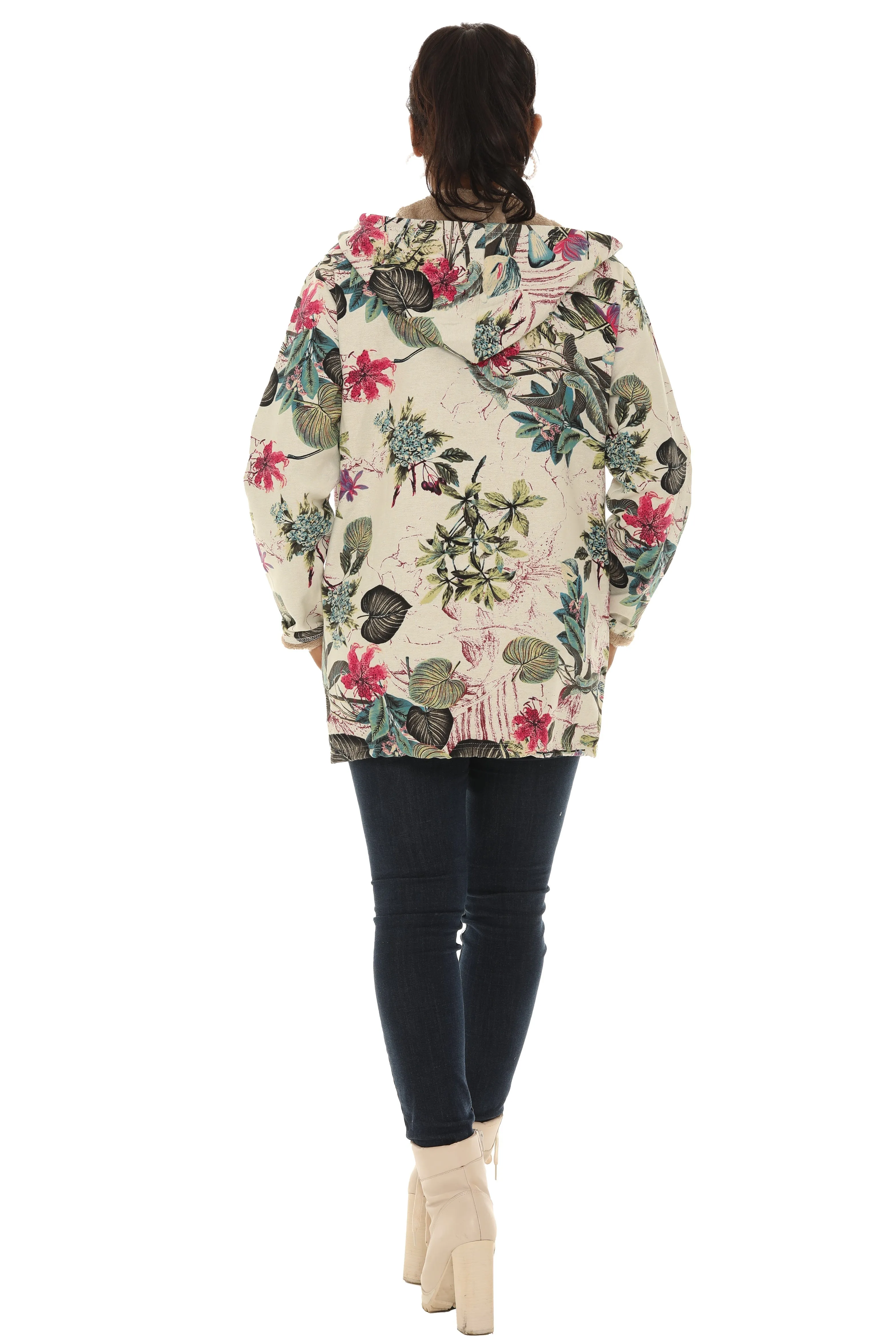 Zip-UP Leaf Print Fur Lined Hoodie Jacket sold by Charming Charlie product image thumbnail 3