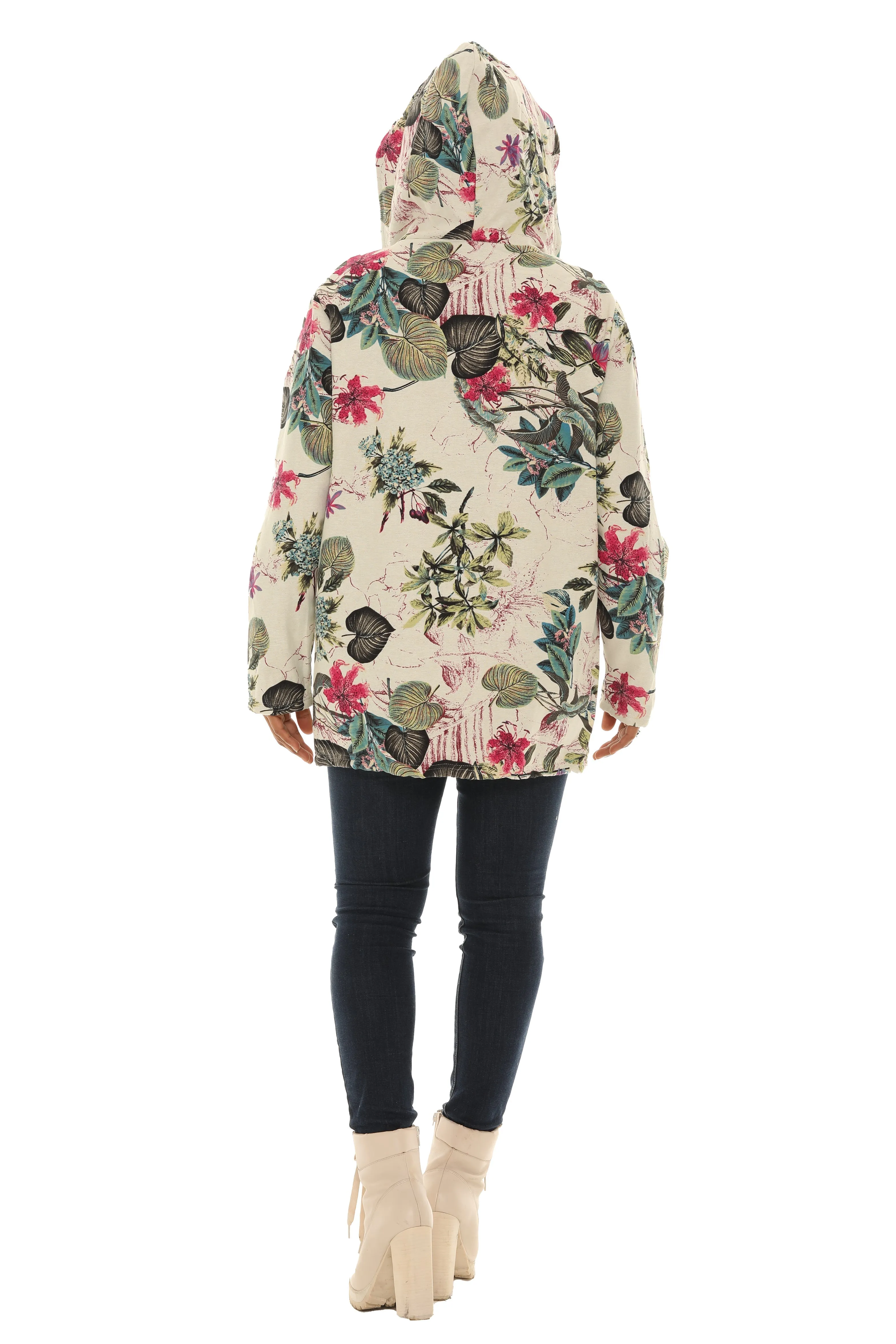 Zip-UP Leaf Print Fur Lined Hoodie Jacket sold by Charming Charlie product image thumbnail 2