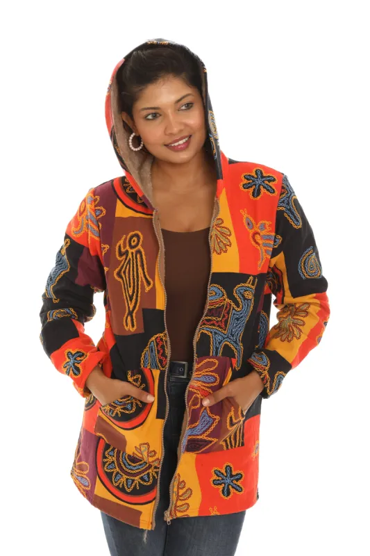 Zip-UP Fur Lined Hippie Print Hoodie Jacket sold by Charming Charlie