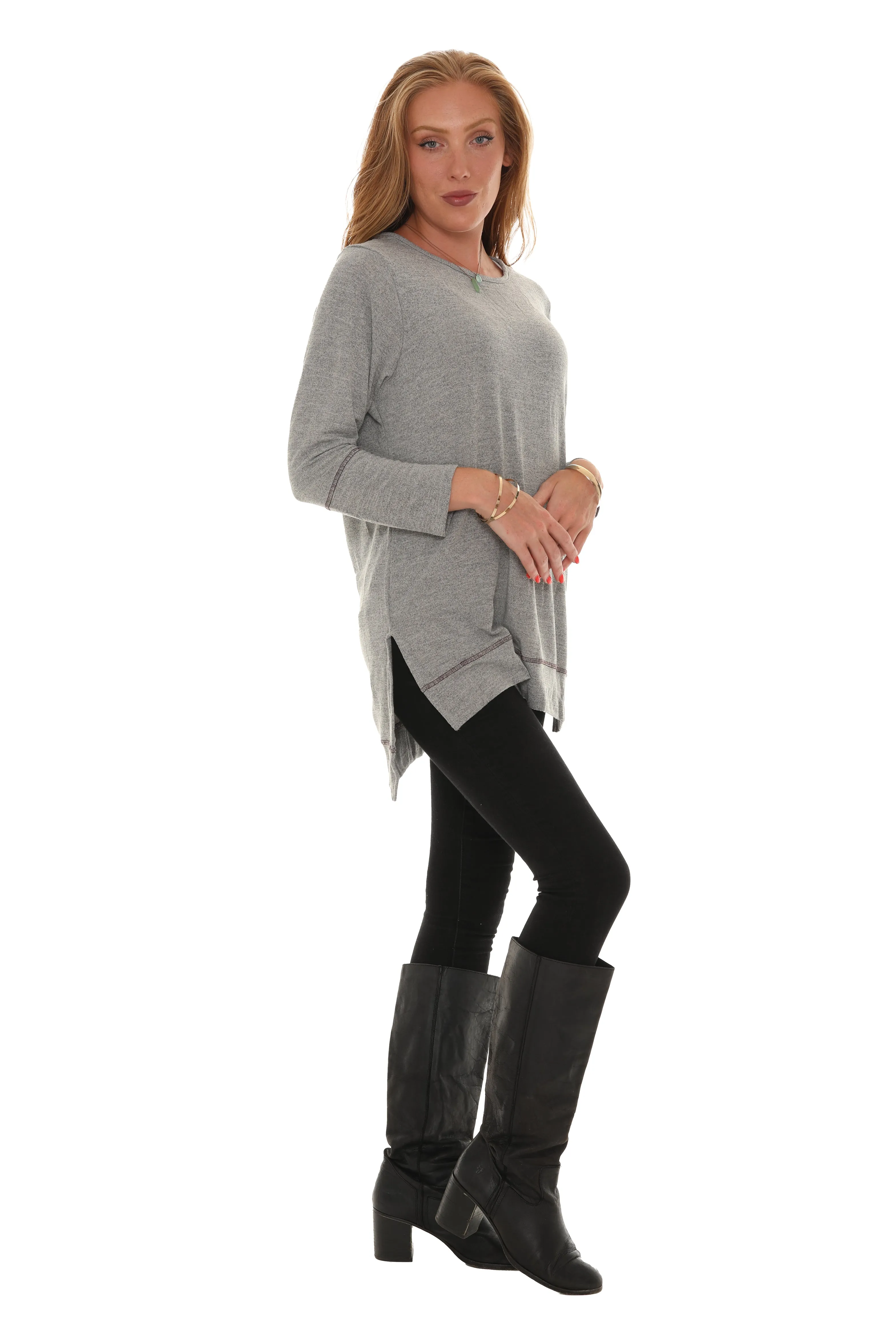 Long Sleeve Split Side Loose Tunic Top sold by Charming Charlie product image thumbnail 3