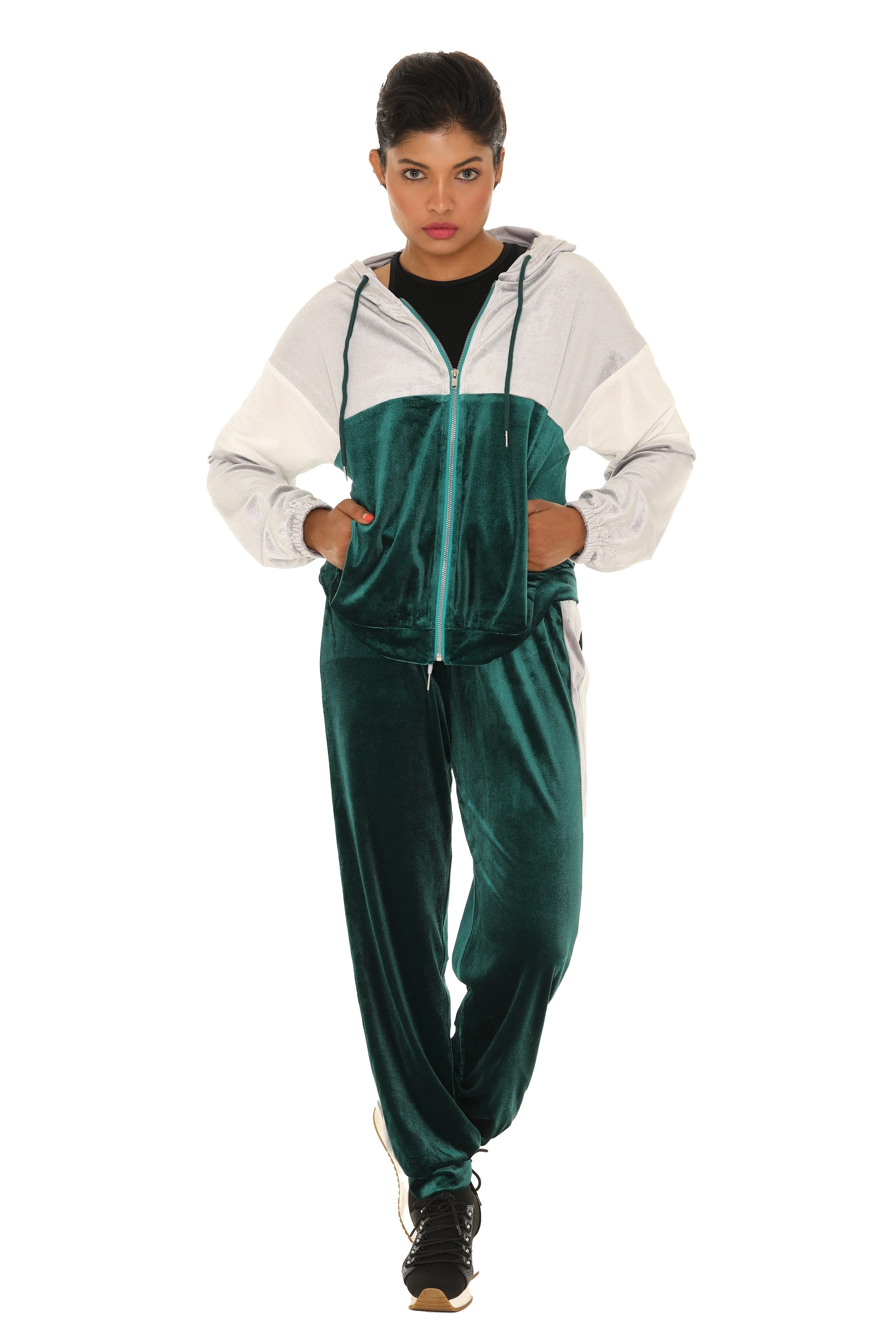 Color Block Pocket Velvet Hoodie & Drawstring Joggers sold by Charming Charlie product image thumbnail 4