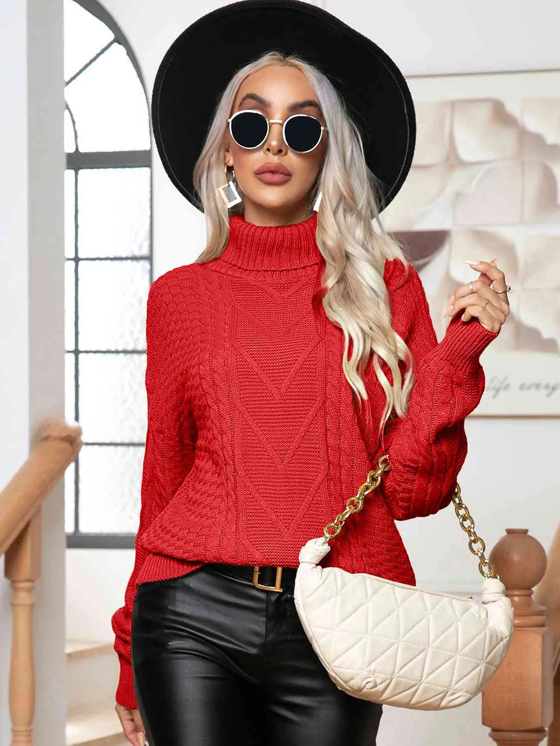 Turtleneck Cable-Knit Long Sleeve Sweater sold by Charming Charlie product image thumbnail 4