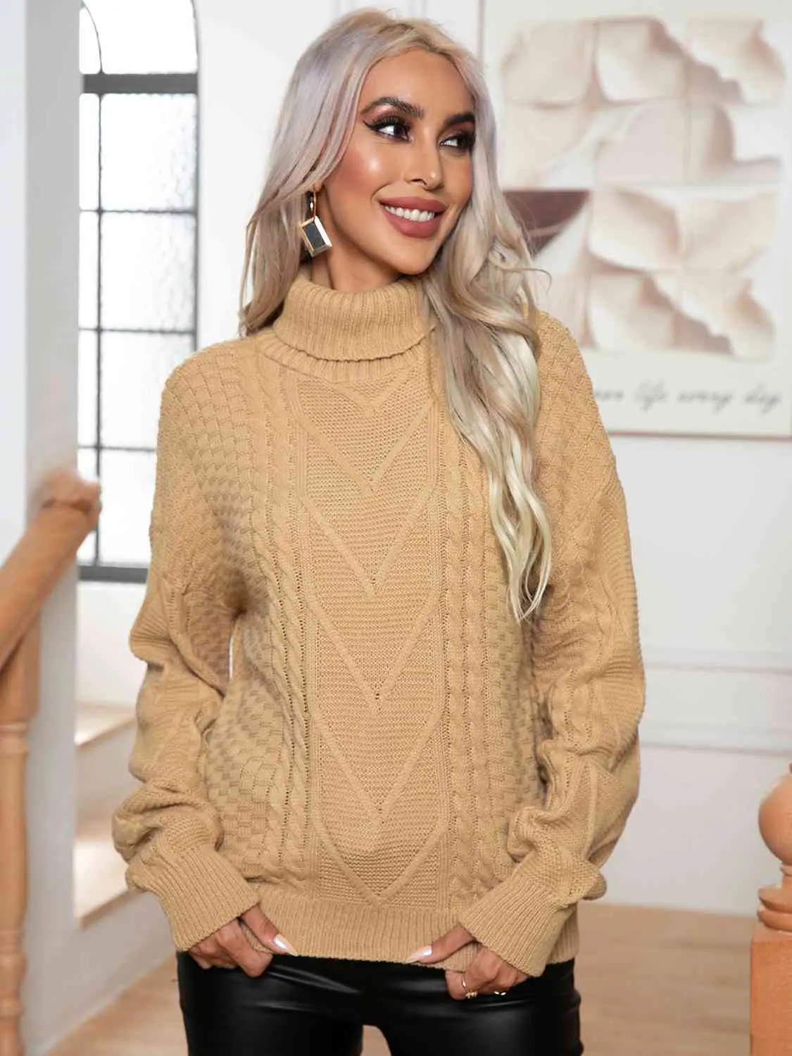 Turtleneck Cable-Knit Long Sleeve Sweater sold by Charming Charlie product image thumbnail 5