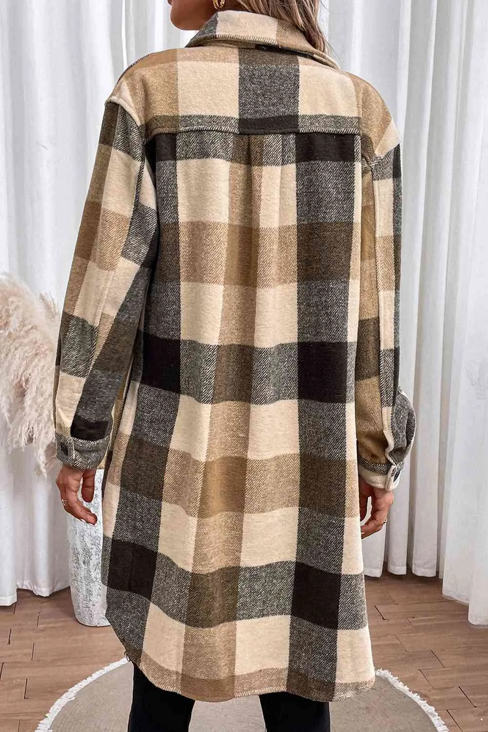 Plaid Button Down Longline Coat sold by Charming Charlie product image thumbnail 2