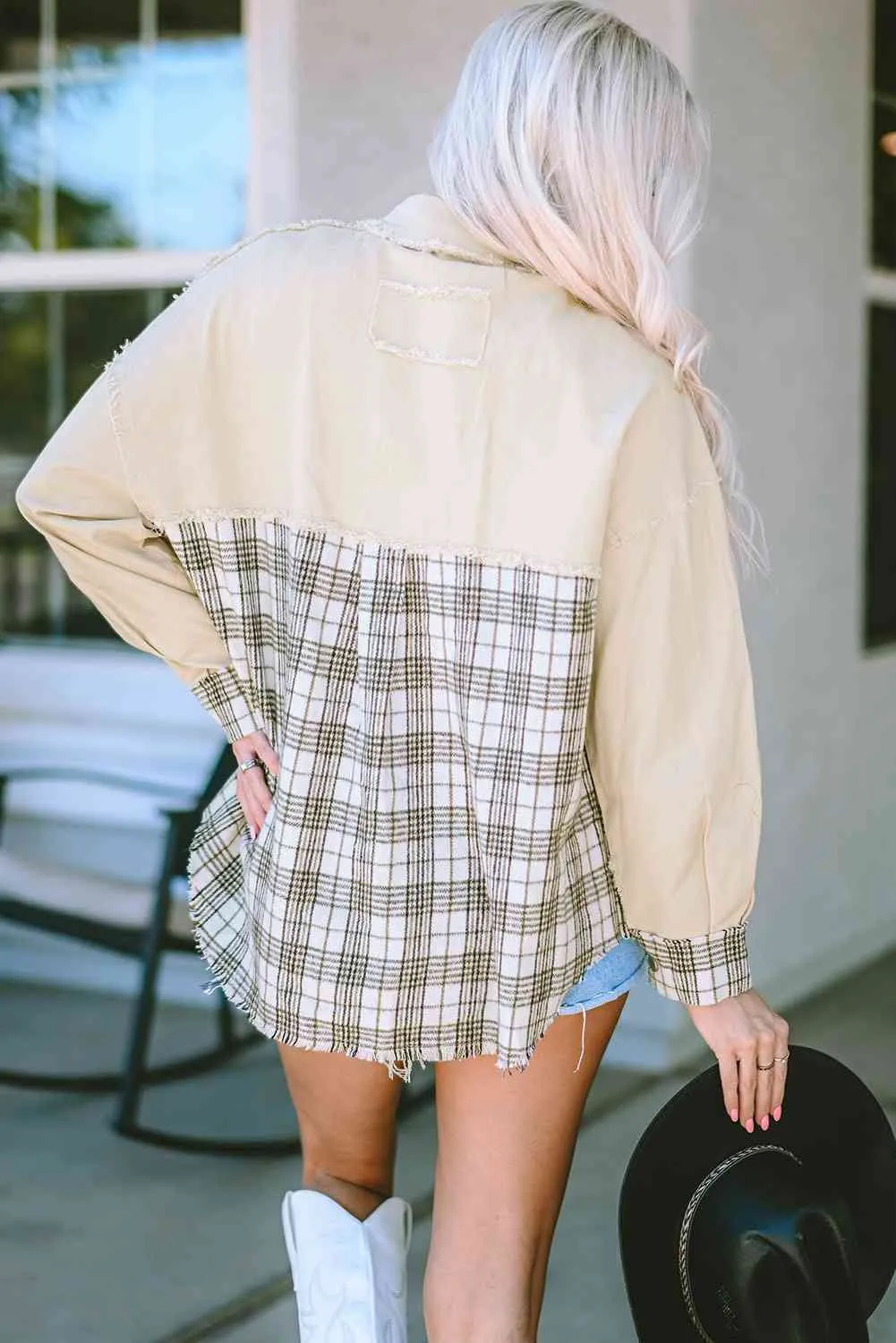 Plaid Raw Hem Button Down Jacket sold by Charming Charlie product image thumbnail 2
