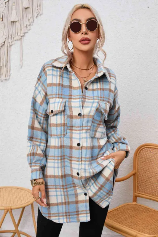 Plaid Dropped Shoulder Shirt Jacket sold by Charming Charlie