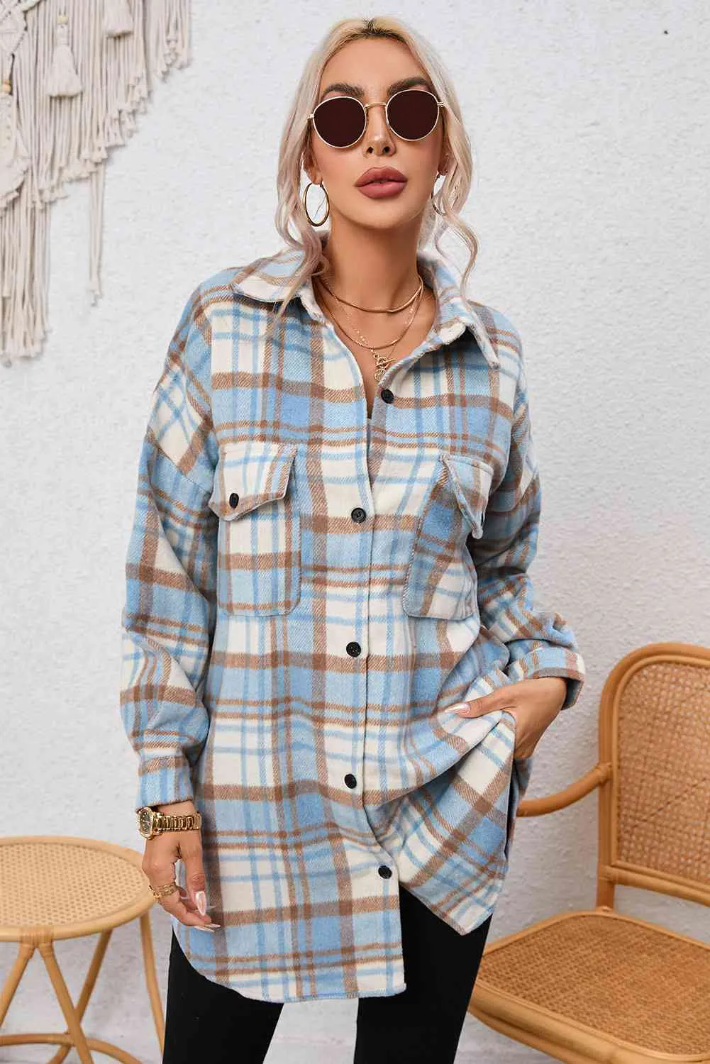 Plaid Dropped Shoulder Shirt Jacket sold by Charming Charlie