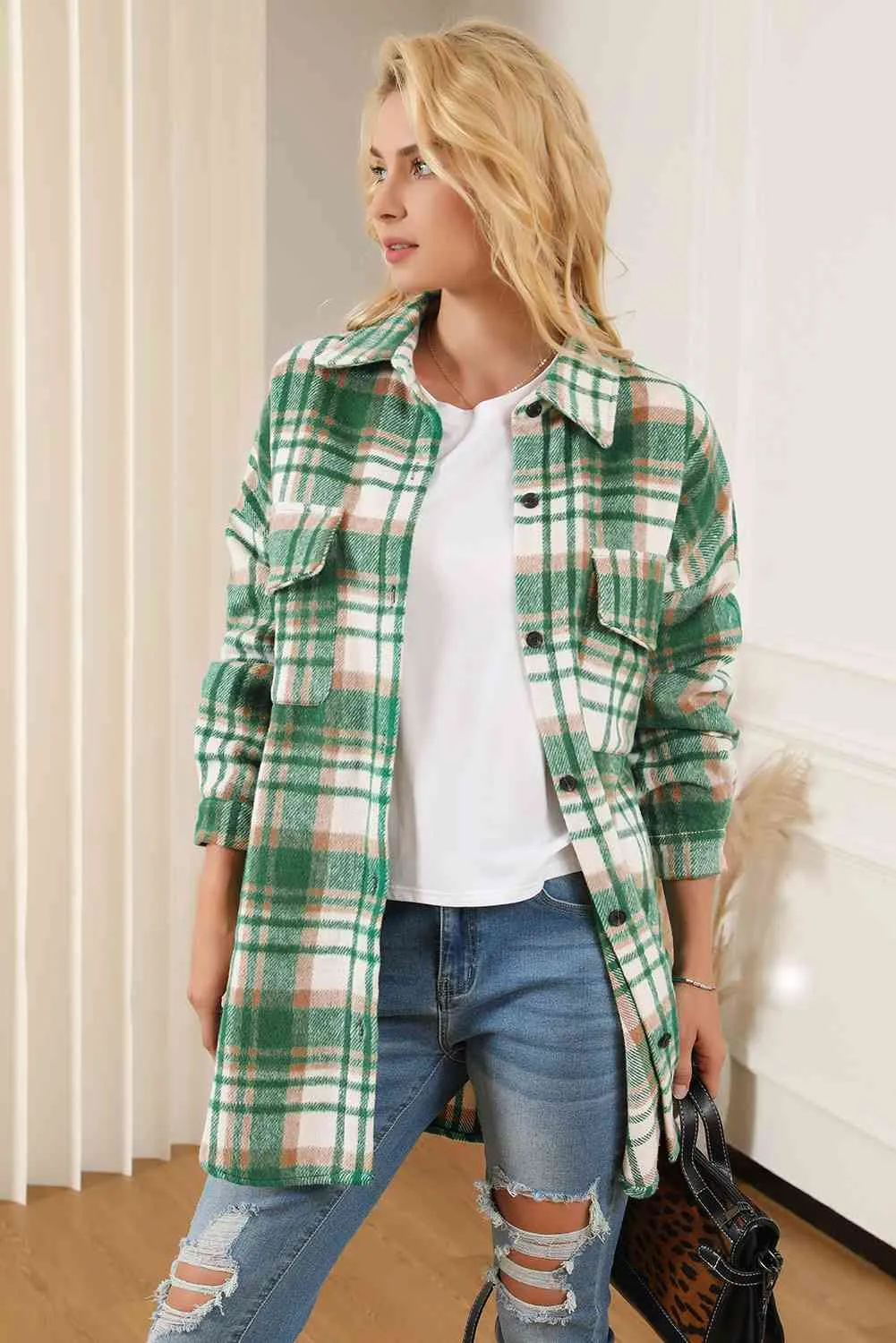 Plaid Dropped Shoulder Shirt Jacket sold by Charming Charlie product image thumbnail 5