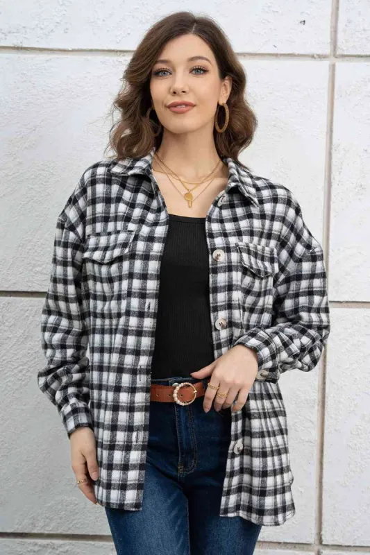 Plaid Dropped Shoulder Shirt Jacket sold by Charming Charlie