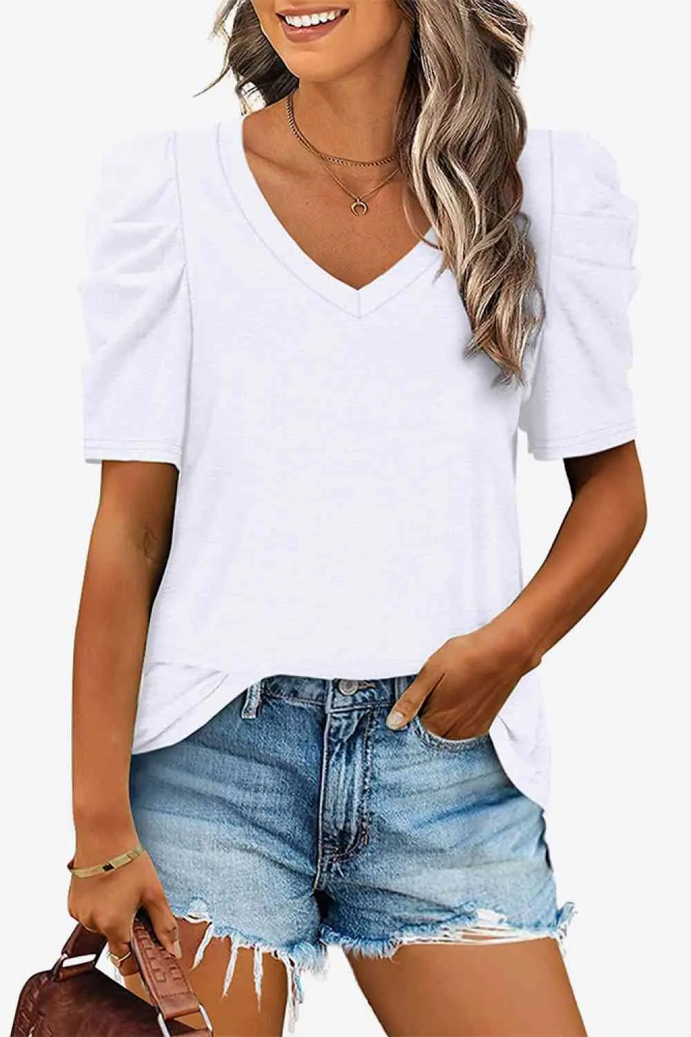 V-Neck Puff Sleeve Tee sold by Charming Charlie product image thumbnail 4