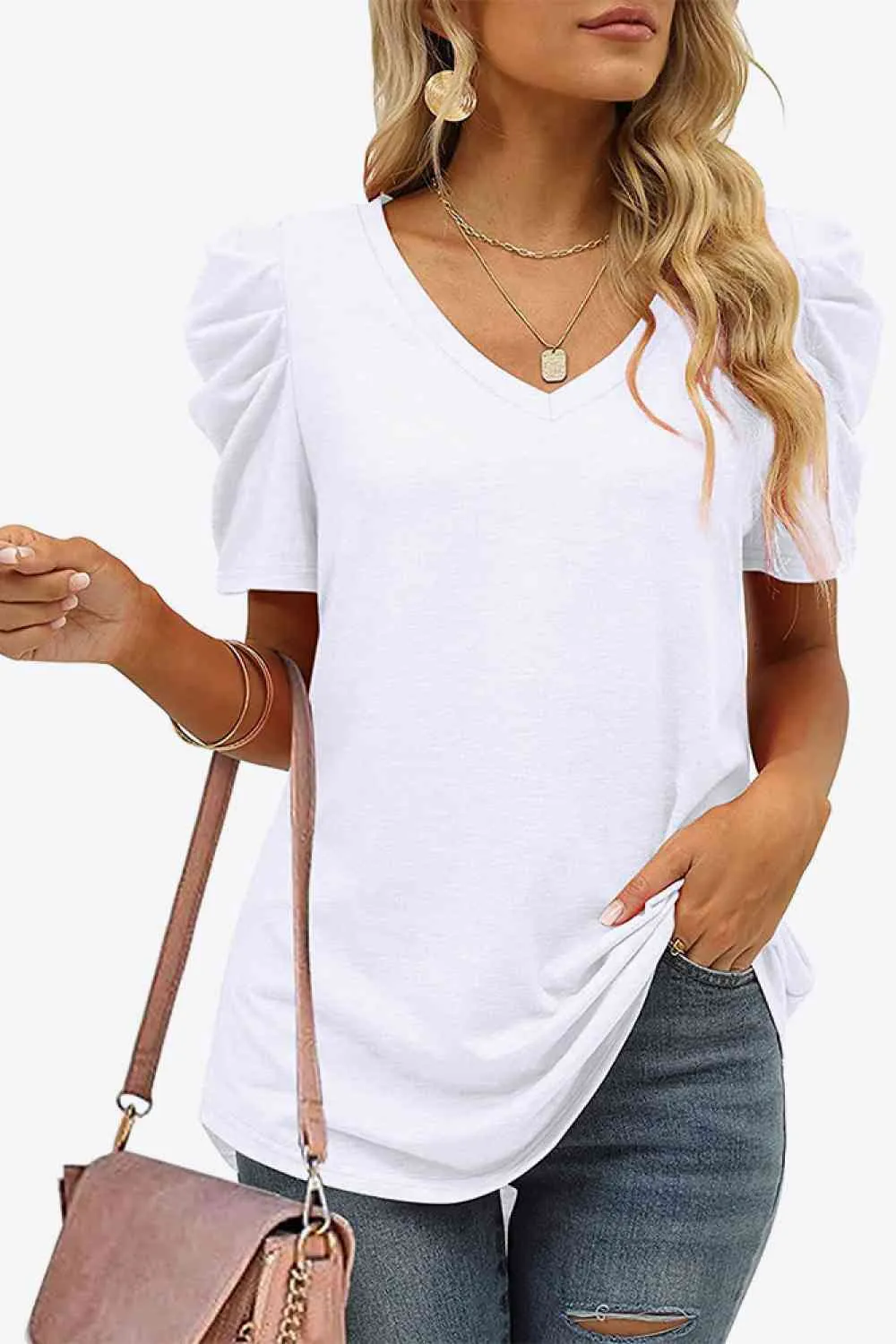 V-Neck Puff Sleeve Tee sold by Charming Charlie product image thumbnail 5
