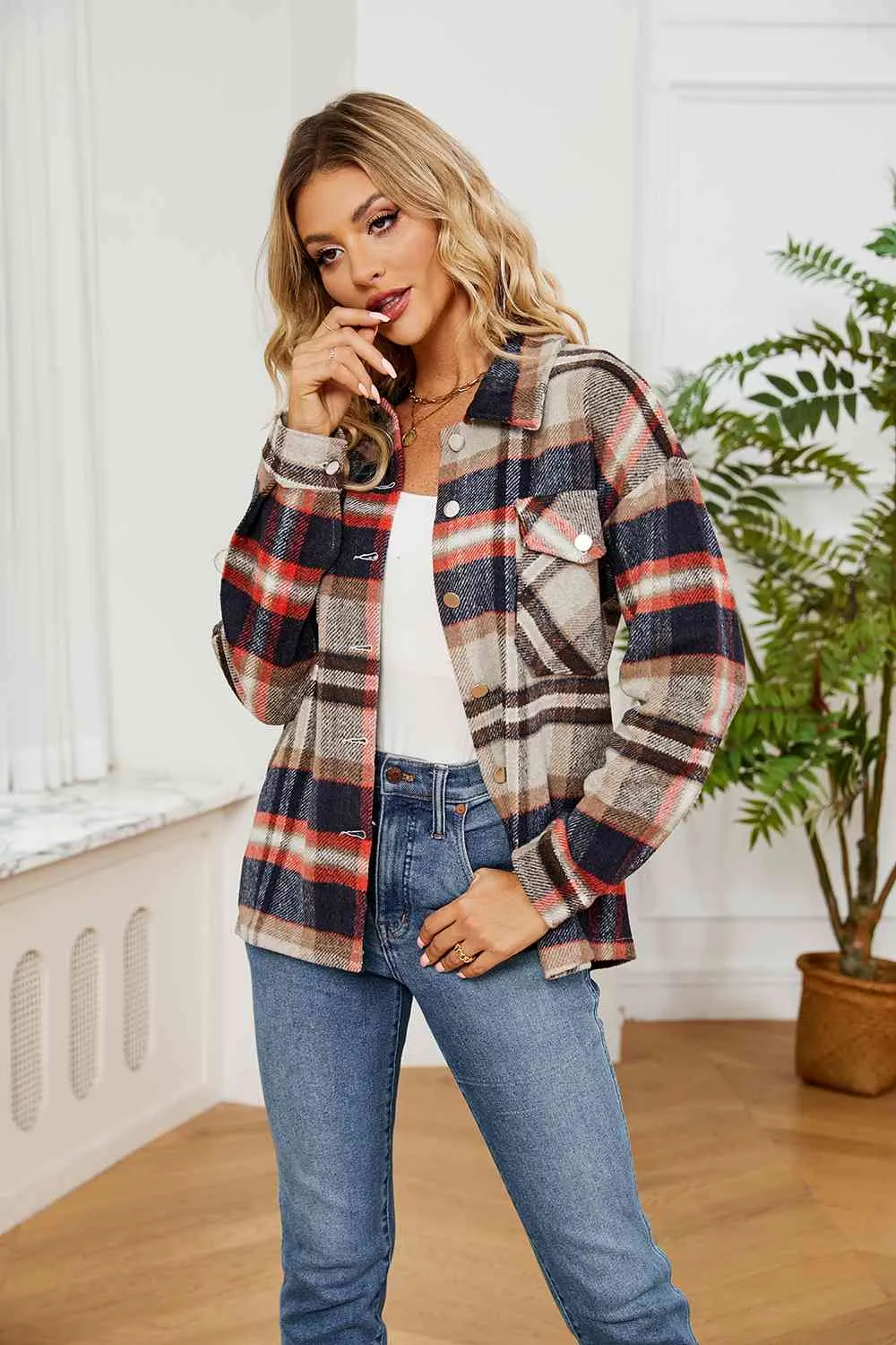 Collared Plaid Shacket sold by Charming Charlie product image thumbnail 4