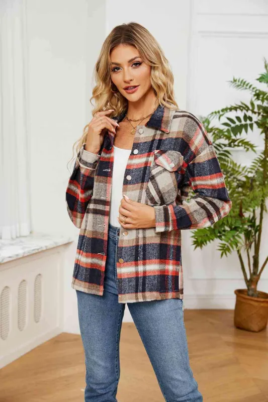 Collared Plaid Shacket sold by Charming Charlie