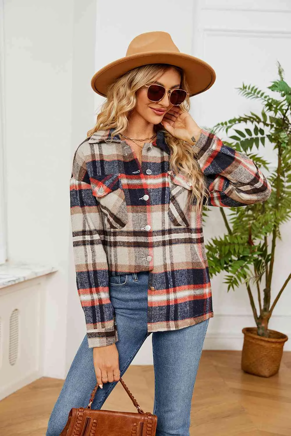 Collared Plaid Shacket sold by Charming Charlie product image thumbnail 3