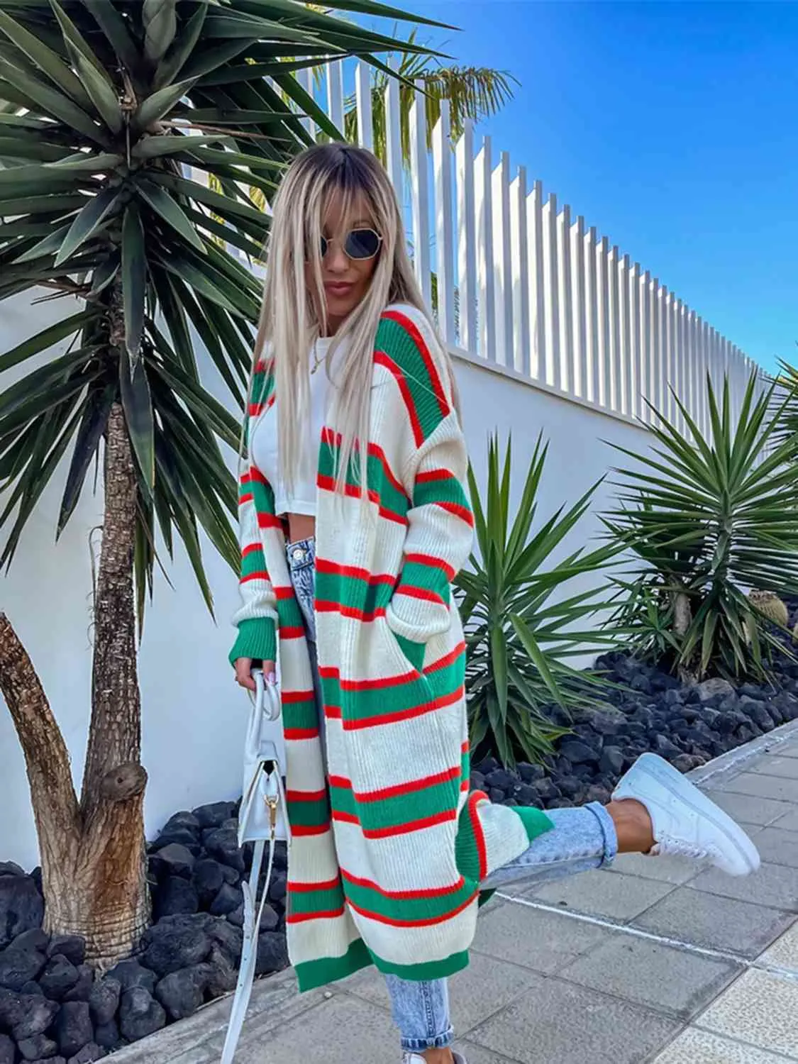 Striped Open Front Longline Cardigan sold by Charming Charlie product image thumbnail 5