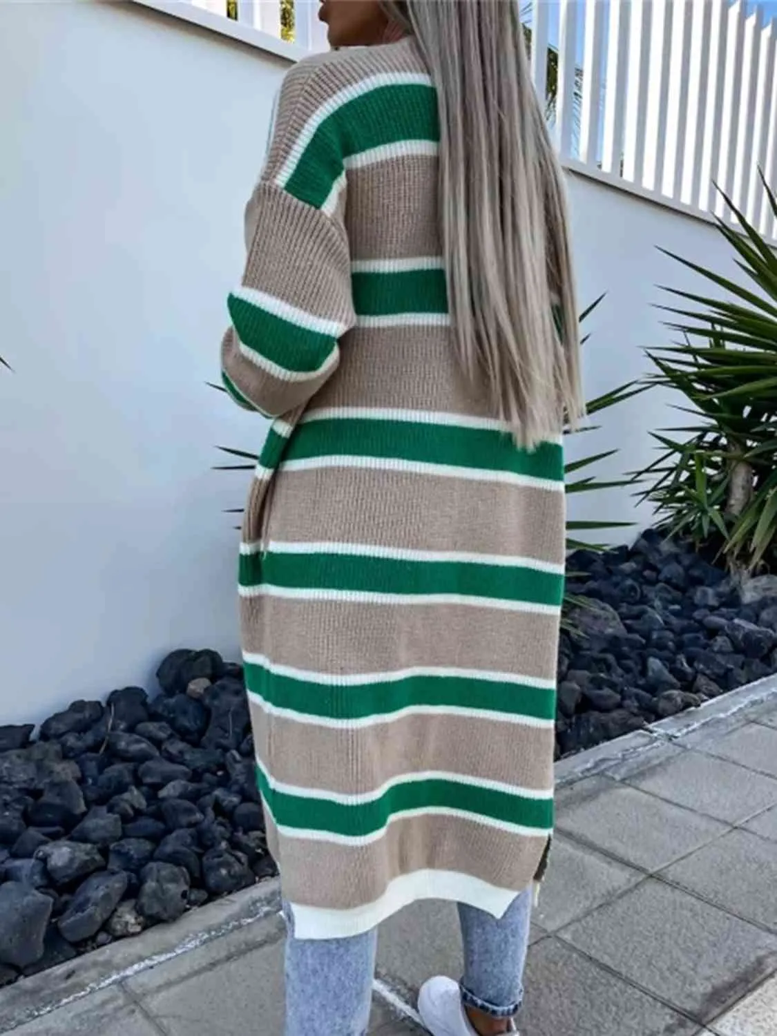Striped Open Front Longline Cardigan sold by Charming Charlie product image thumbnail 2