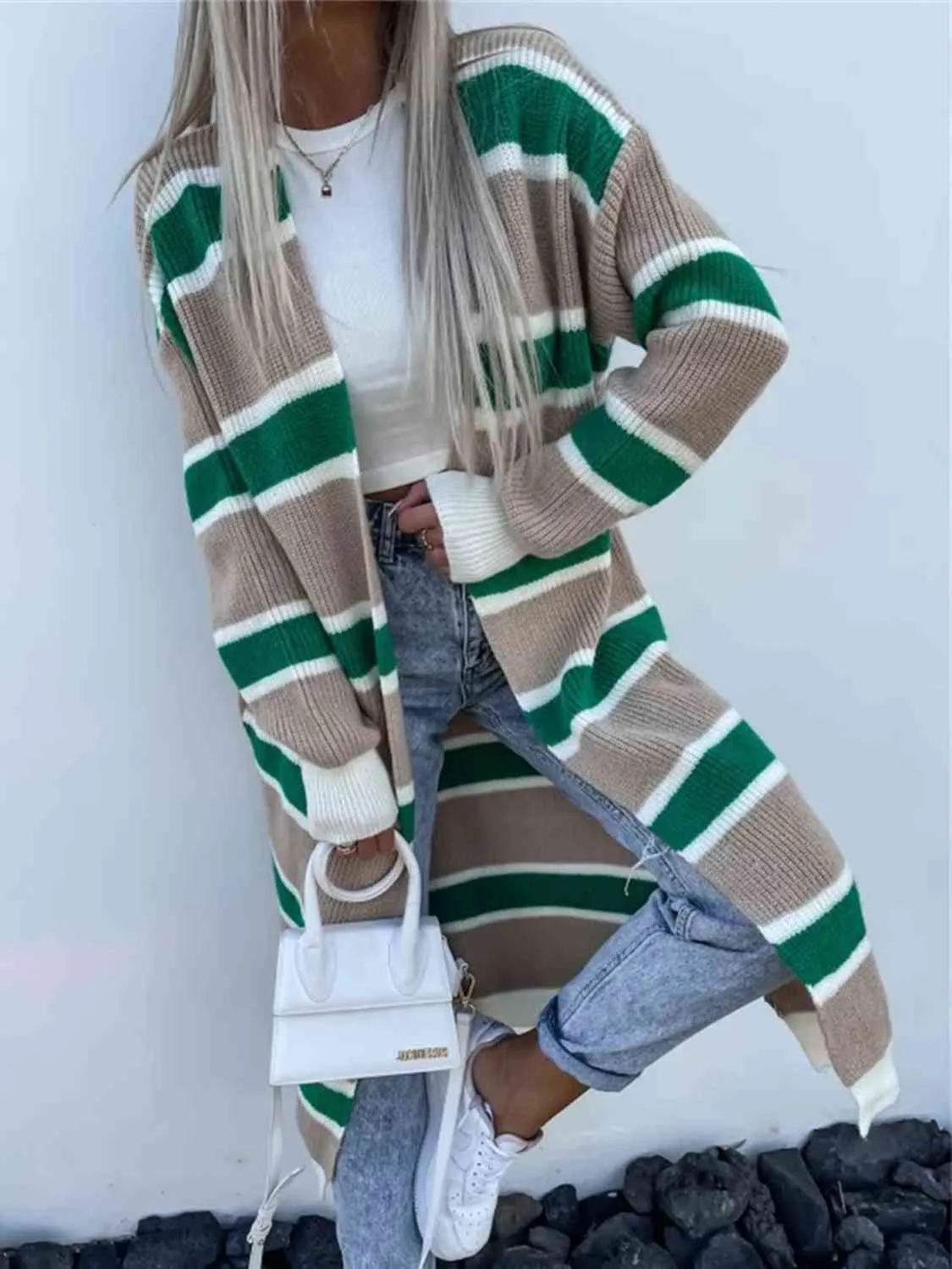 Striped Open Front Longline Cardigan sold by Charming Charlie product image thumbnail 3