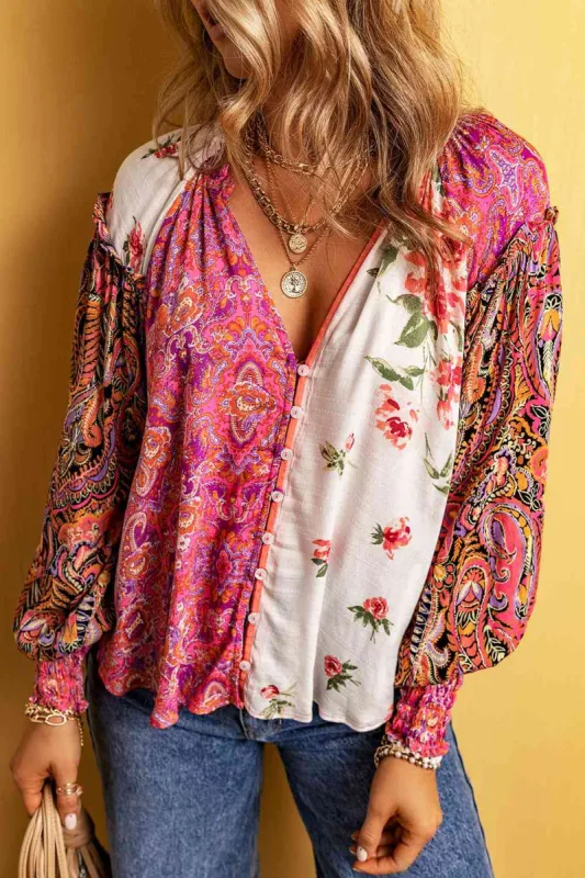 Notched Neck Lantern Sleeve Blouse sold by Charming Charlie