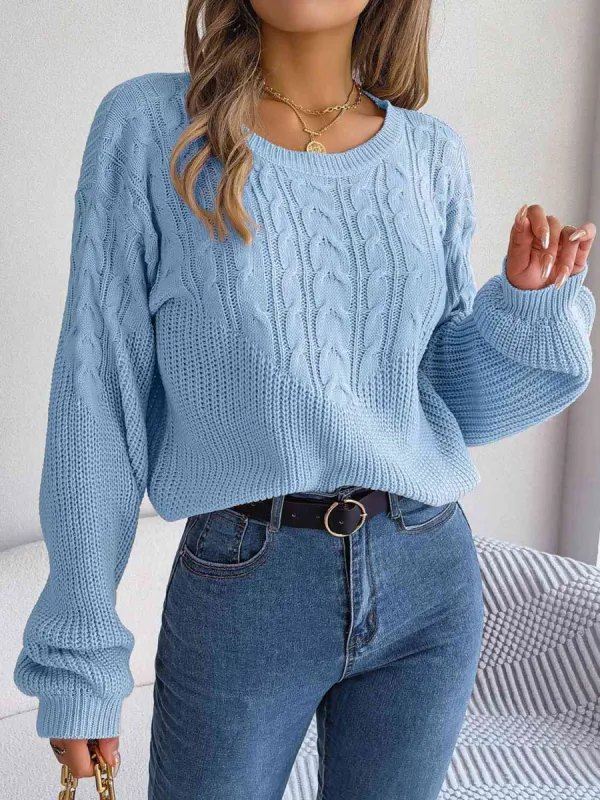 Cable-Knit Round Neck Drop Shoulder Sweater sold by Charming Charlie