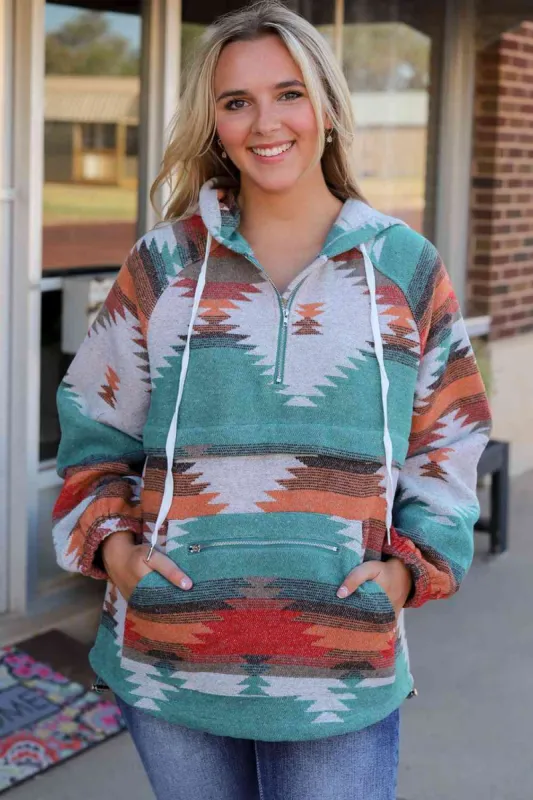 Geometric Half-Zip Drawstring Hoodie sold by Charming Charlie