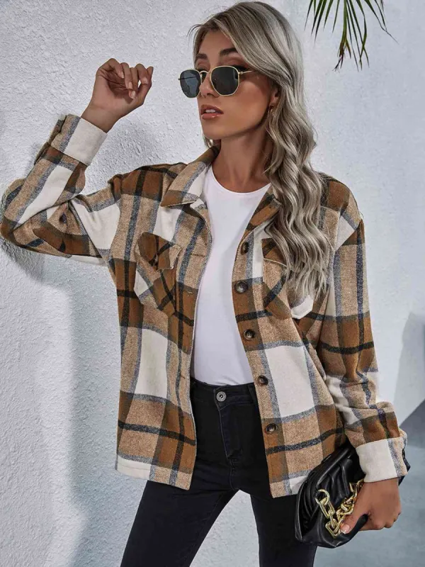 Plaid Button Down Collared Jacket sold by Charming Charlie