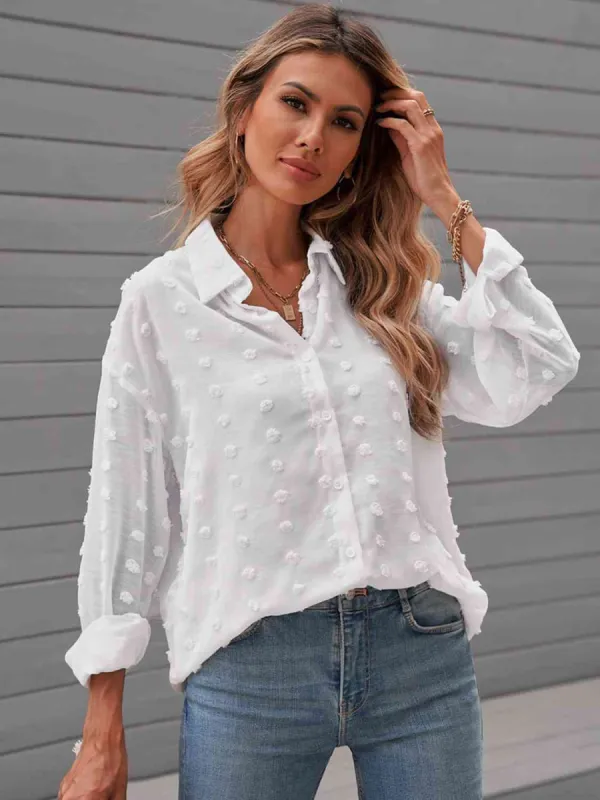 Swiss Dot Drop Shoulder Shirt sold by Charming Charlie