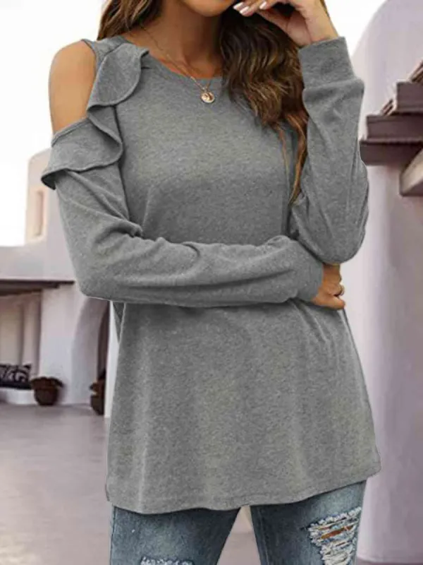Round Neck Ruffled Cold-Shoulder Blouse sold by Charming Charlie