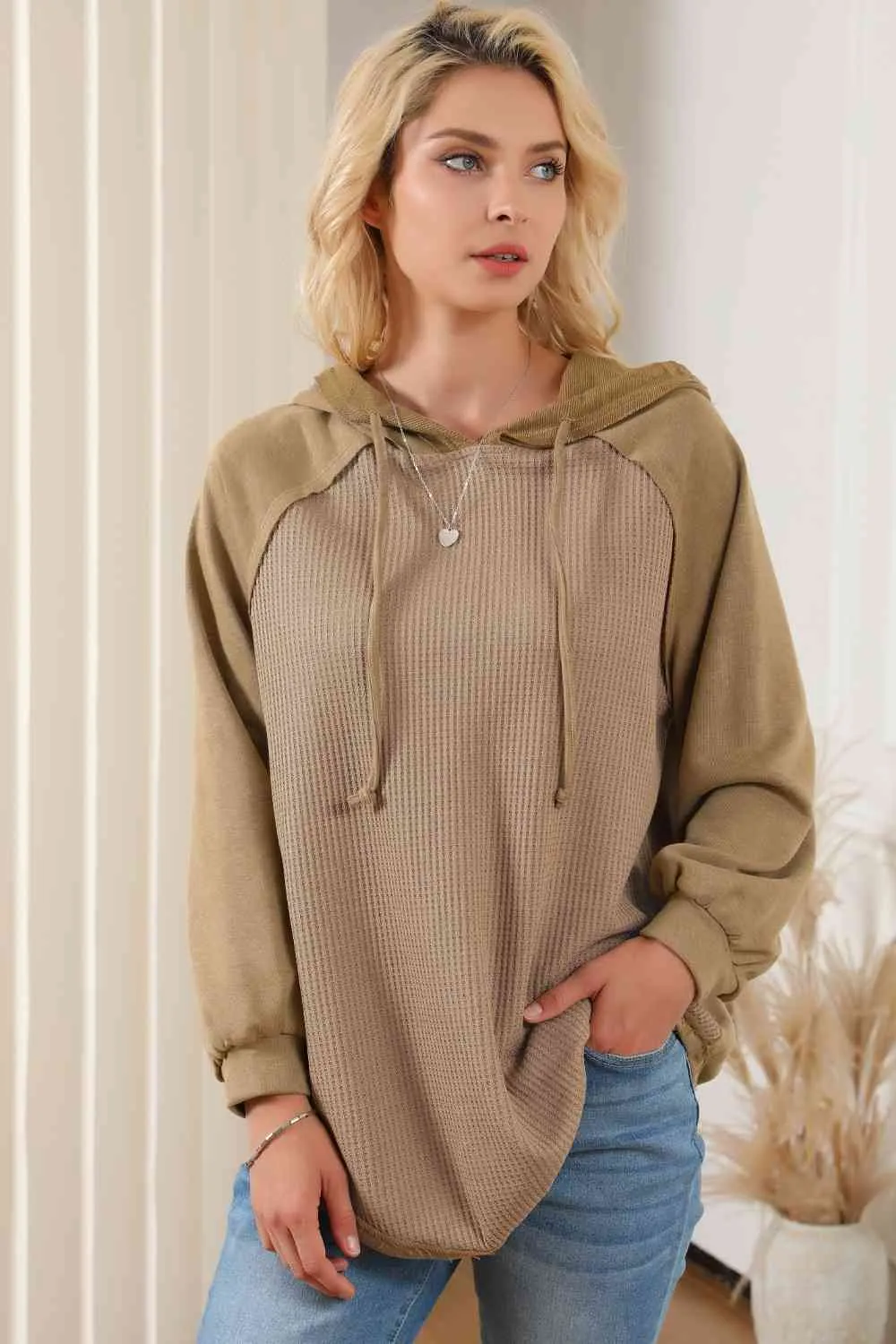 Waffle-Knit Drawstring Hoodie sold by Charming Charlie product image thumbnail 3