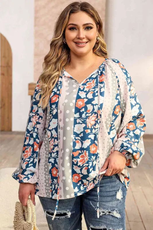 Plus Size Floral Tie Neck Blouse sold by Charming Charlie