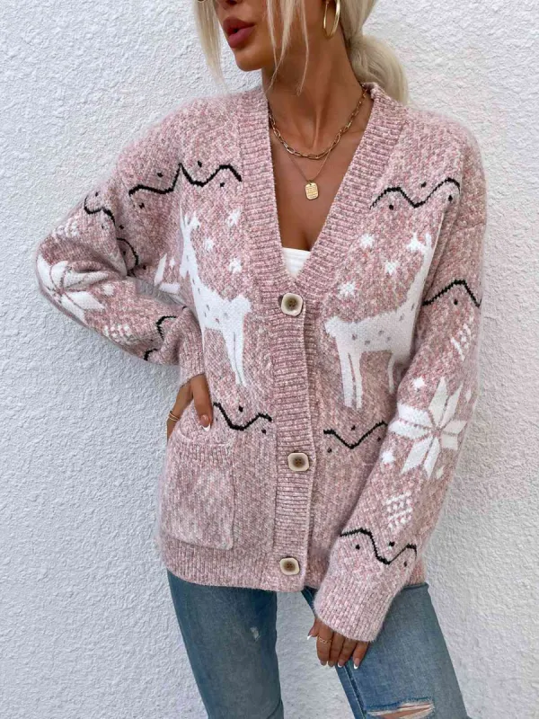 Reindeer Button Down Cardigan with Pockets sold by Charming Charlie