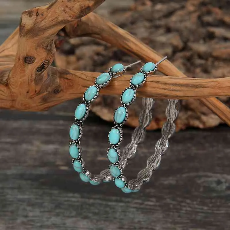 Artificial Turquoise C-Hoop Earrings sold by Charming Charlie