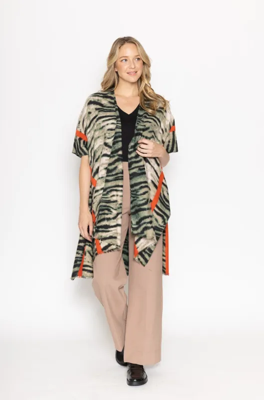 Border Stripe Tiger Cozy Kimono sold by Charming Charlie