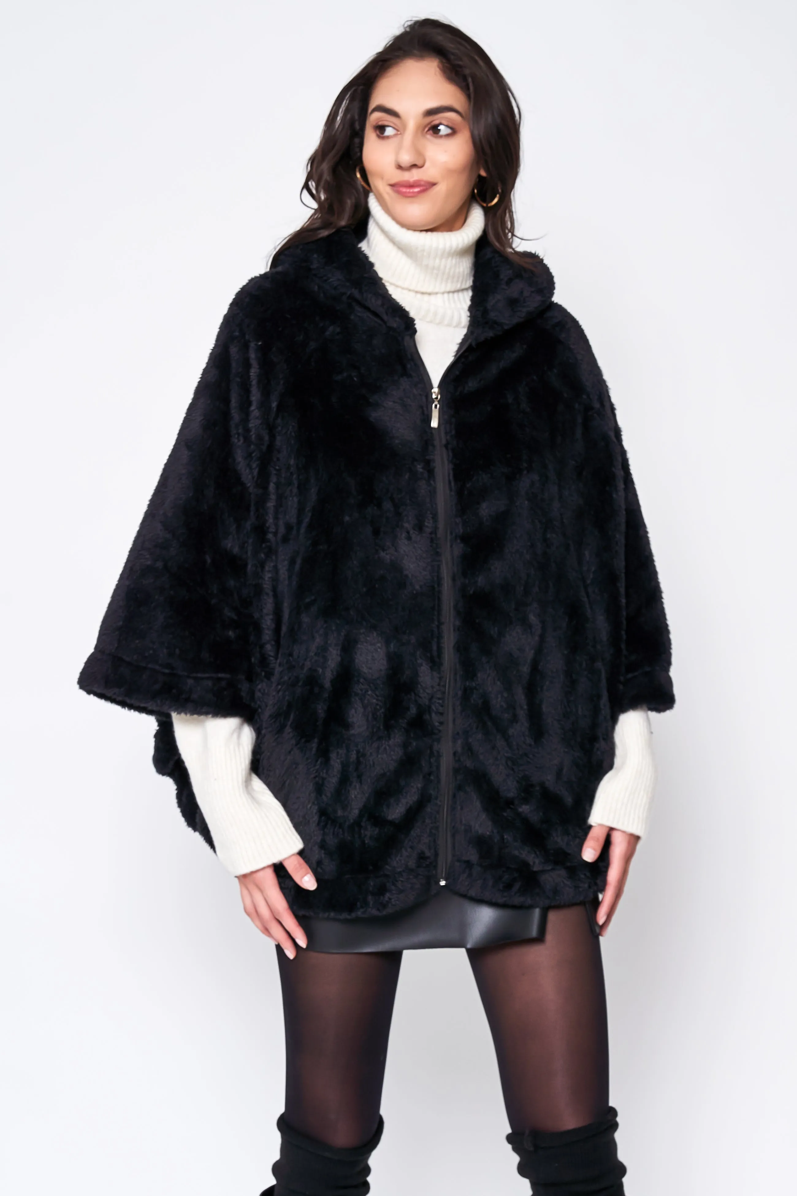 Faux Fur Cape With Hood sold by Charming Charlie