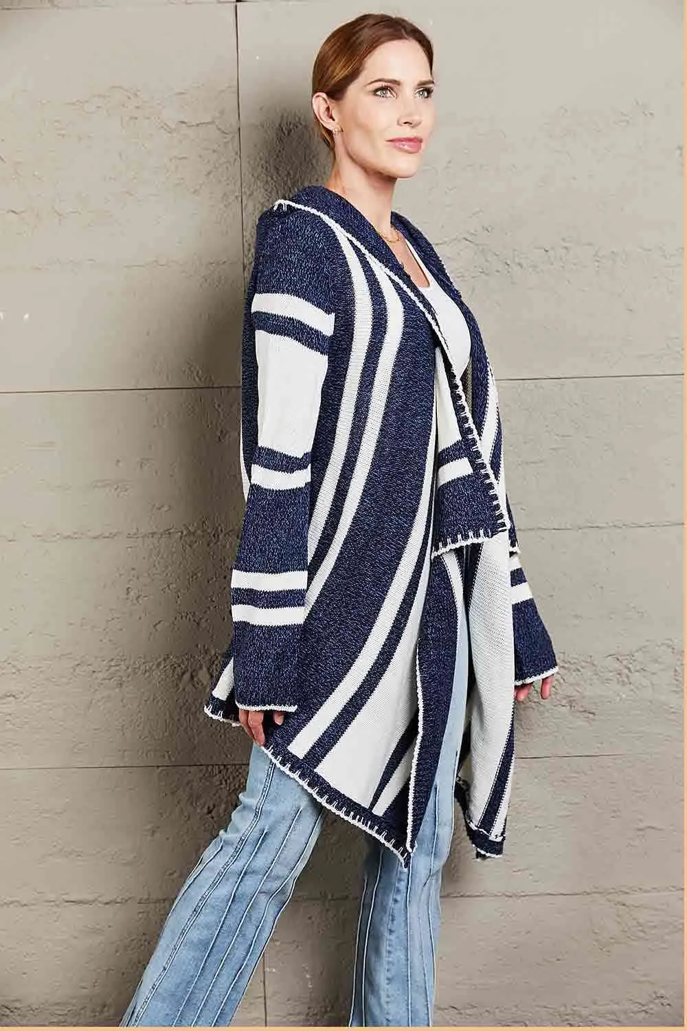 Woven Right Striped Open Front Hooded Cardigan sold by Charming Charlie product image thumbnail 3