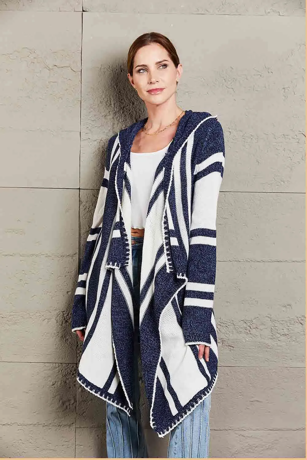 Woven Right Striped Open Front Hooded Cardigan sold by Charming Charlie product image thumbnail 4