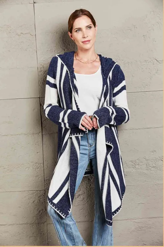 Woven Right Striped Open Front Hooded Cardigan made by Charming Charlie