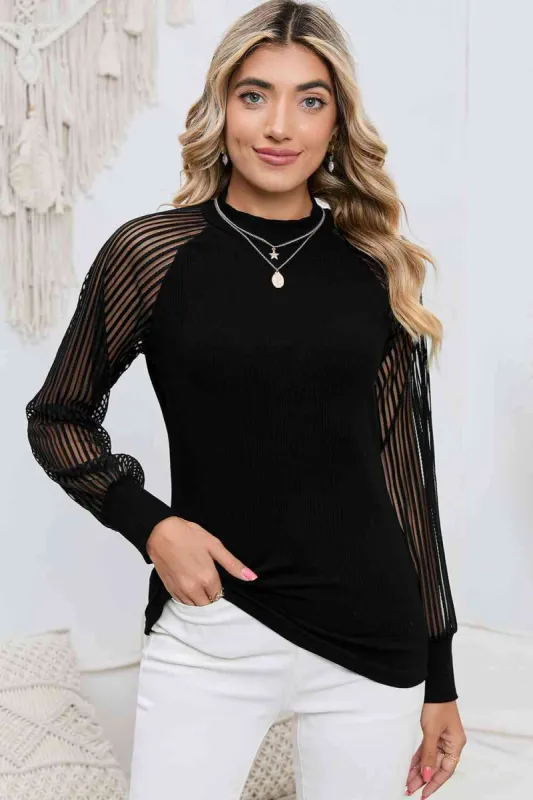 Round Neck Semi-Sheer Sleeve Blouse sold by Charming Charlie