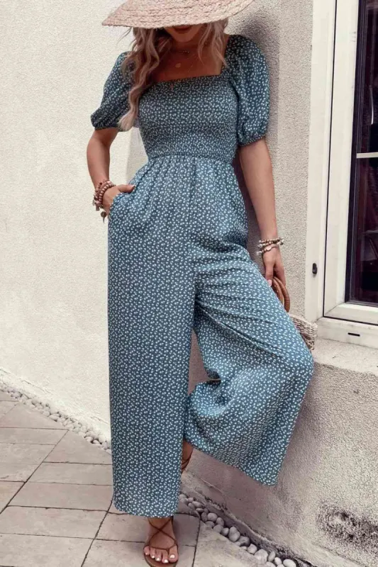 Printed Square Neck Jumpsuit with Pockets made by Charming Charlie
