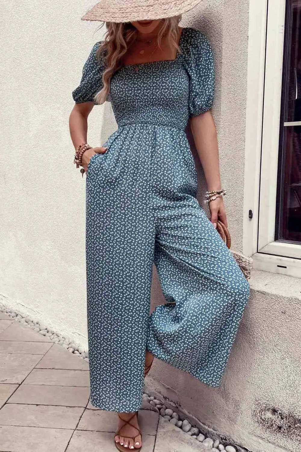 Printed Square Neck Jumpsuit with Pockets sold by Charming Charlie
