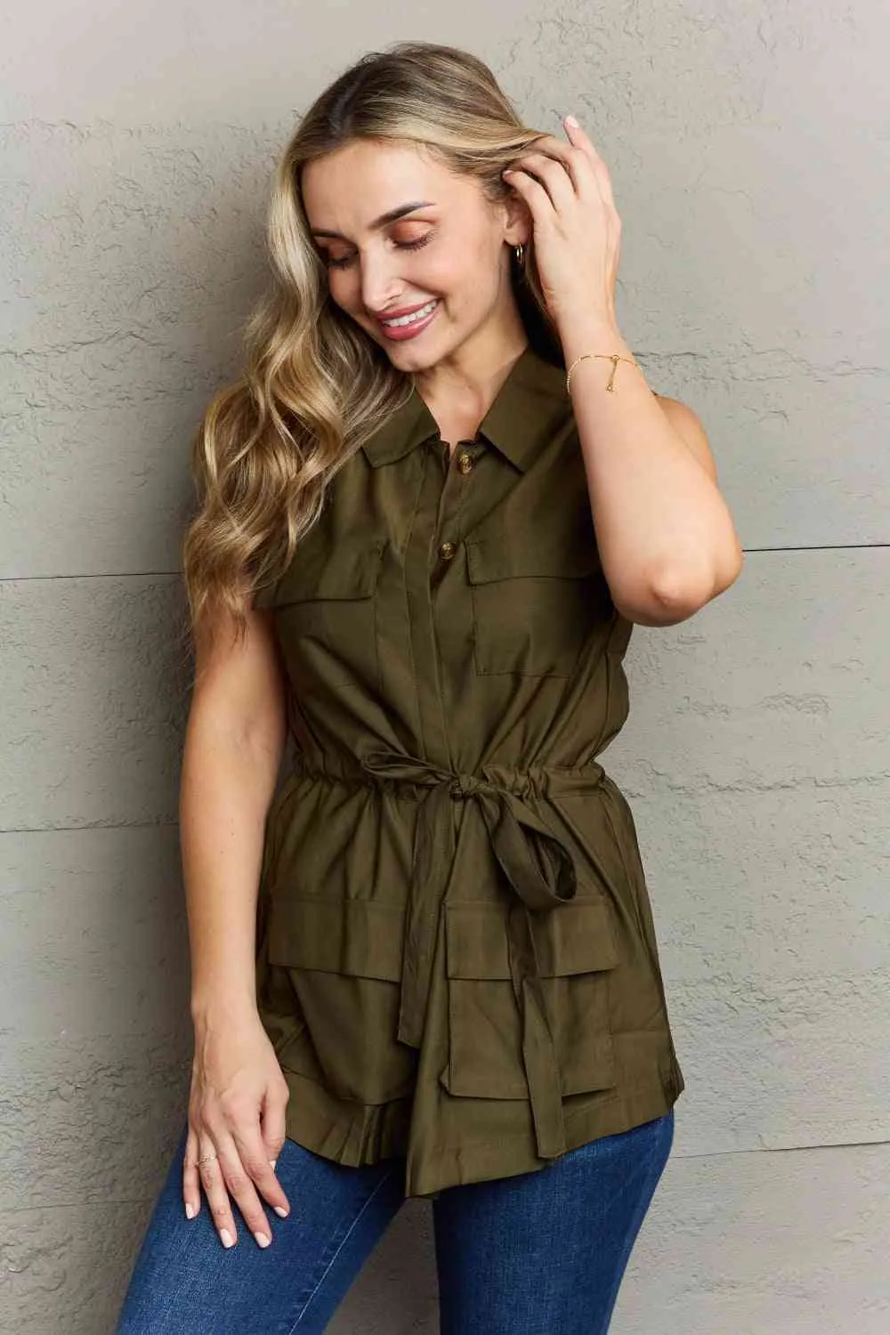 Sleeveless Collared Button Down Top sold by Charming Charlie product image thumbnail 3