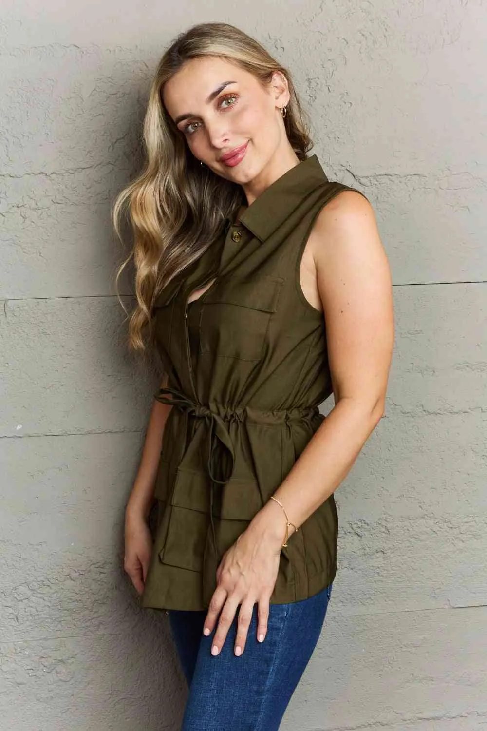 Sleeveless Collared Button Down Top sold by Charming Charlie product image thumbnail 4