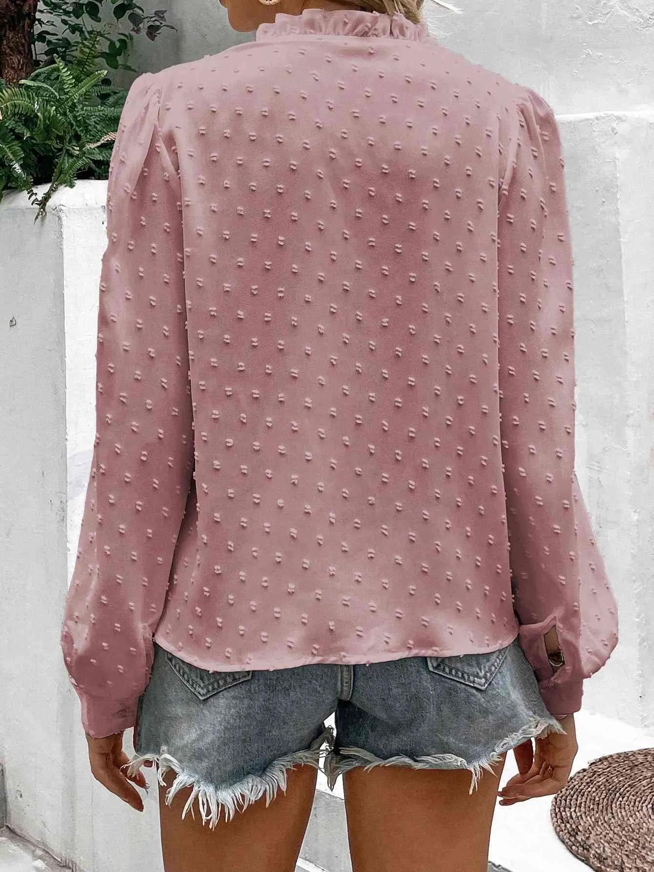 Swiss Dot Lace Trim Long Sleeve Shirt sold by Charming Charlie product image thumbnail 2