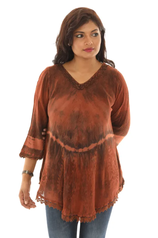 V-Neck Tunic with Lace Pattern Sleeves and Bottom sold by Charming Charlie