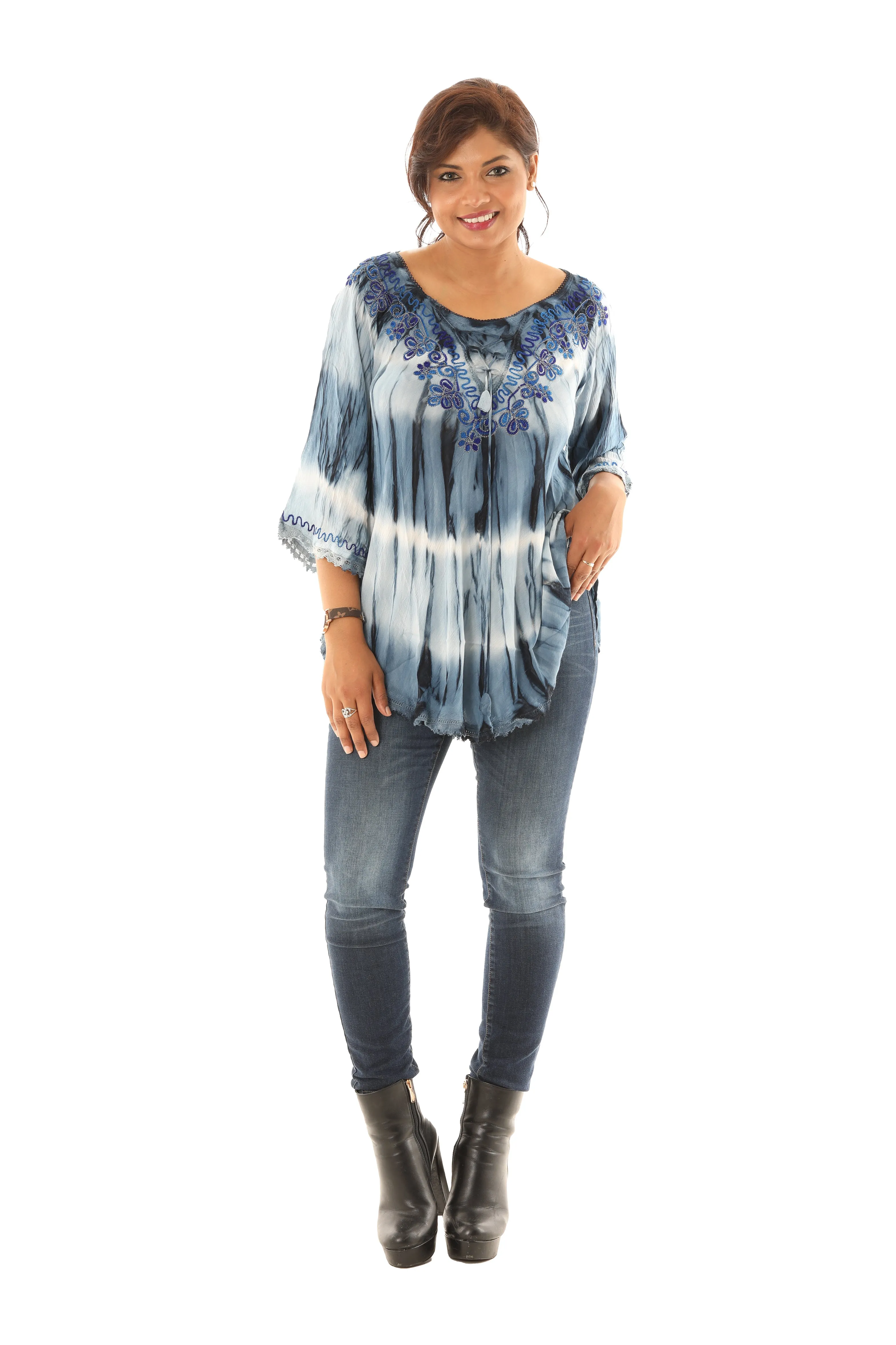 Tie Dye Stripe Pattern with Floral Embroidered Neck Line sold by Charming Charlie product image thumbnail 4