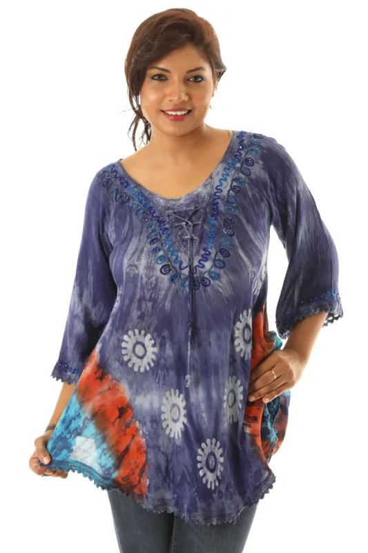 Bold Floral Pattern Orange Accent Tie Dye Rayon Tunic sold by Charming Charlie