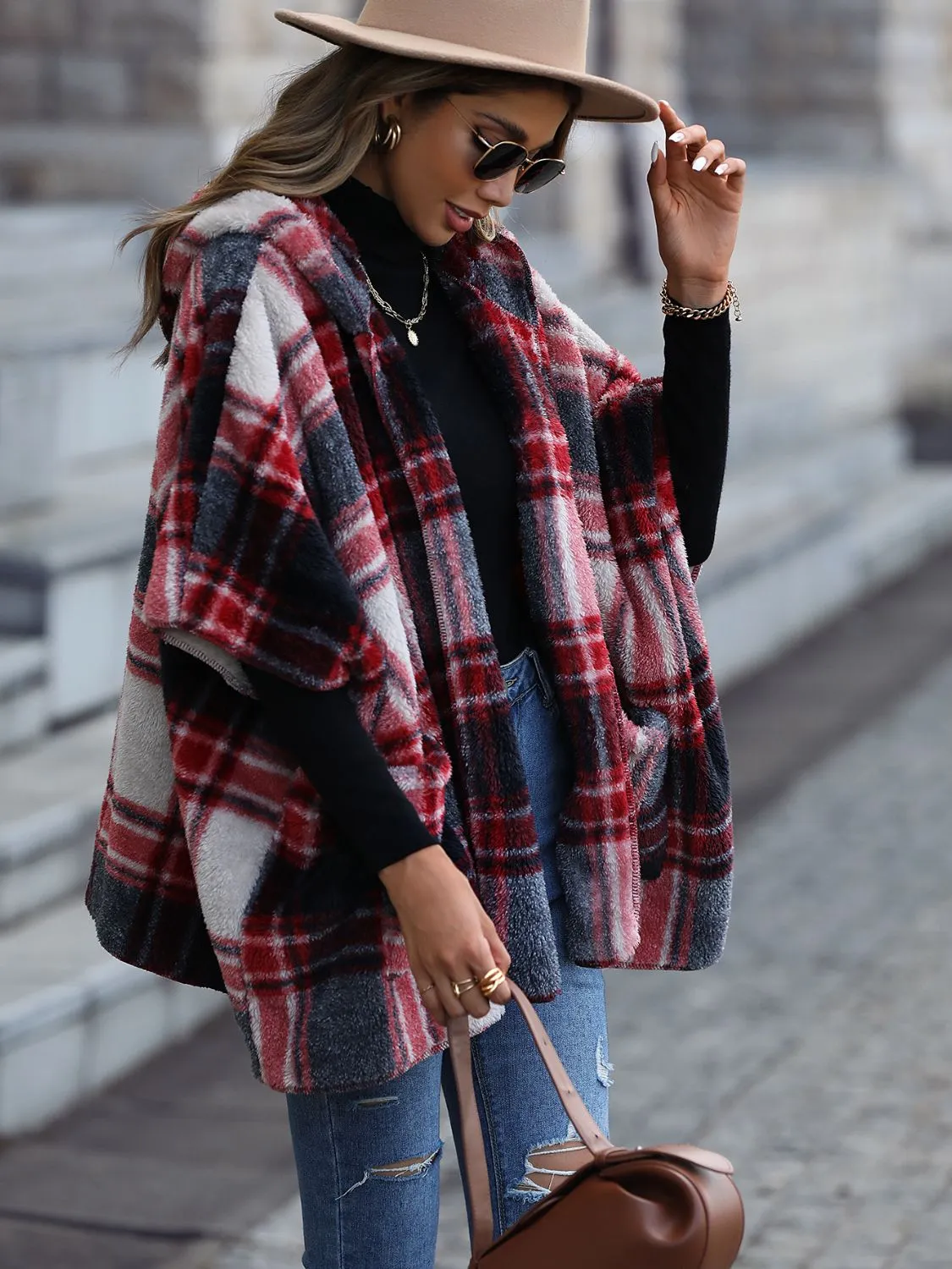 Plaid Hooded Coat with Pockets sold by Charming Charlie product image thumbnail 4
