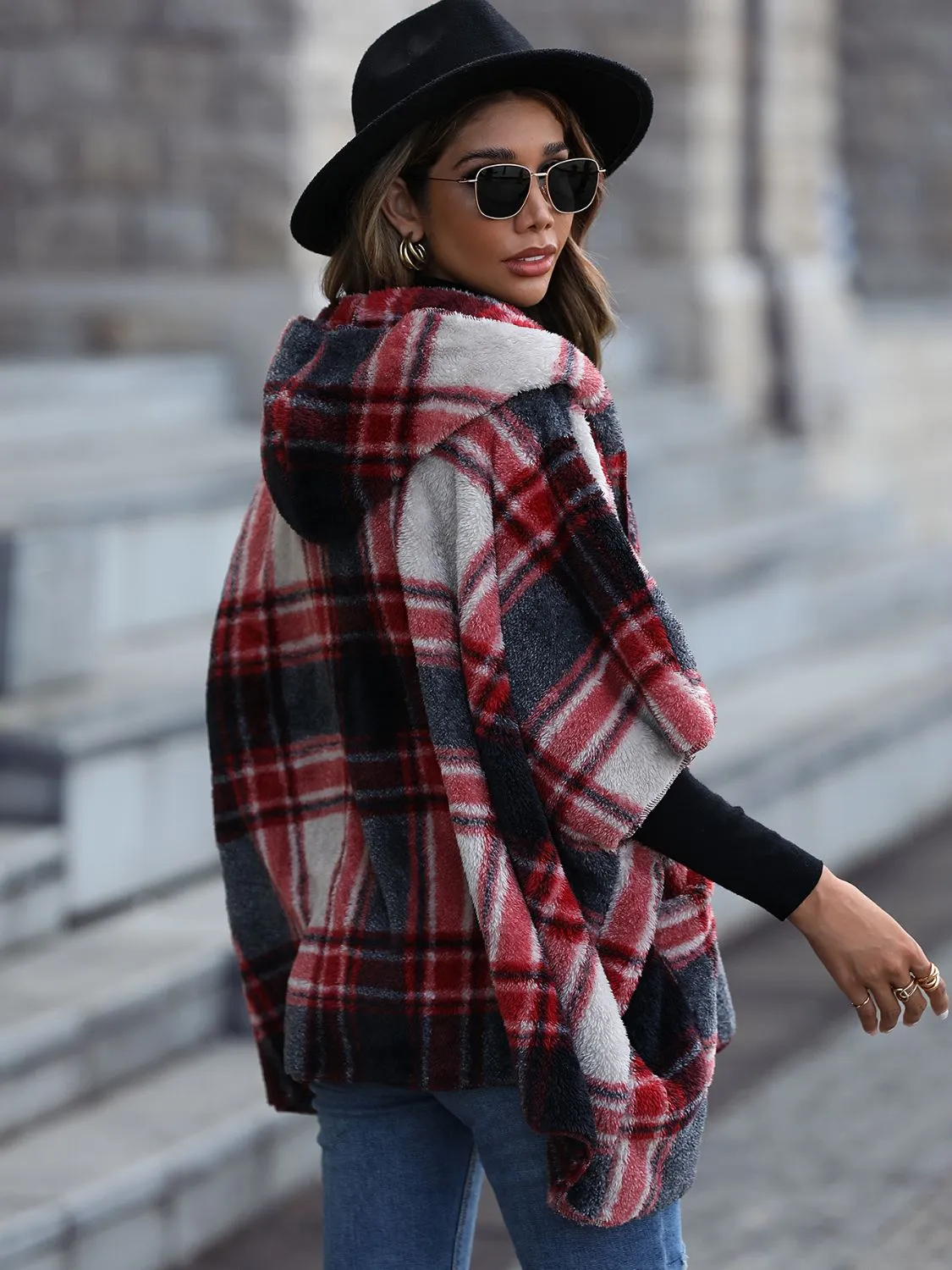 Plaid Hooded Coat with Pockets sold by Charming Charlie product image thumbnail 2